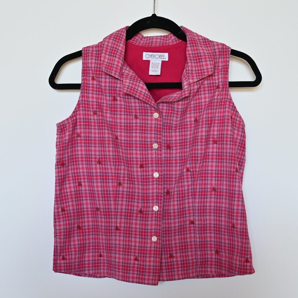 Vintage Cherokee Dark Pink Plaid Vest